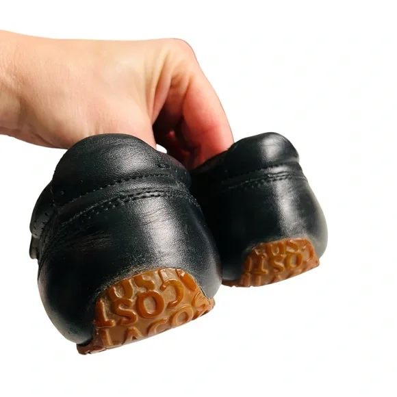 LACOSTE Mystere Punched Striped Velcro Leather Sneaker Black Blue Sz 5.5 US/ 36 - Picture 9 of 13